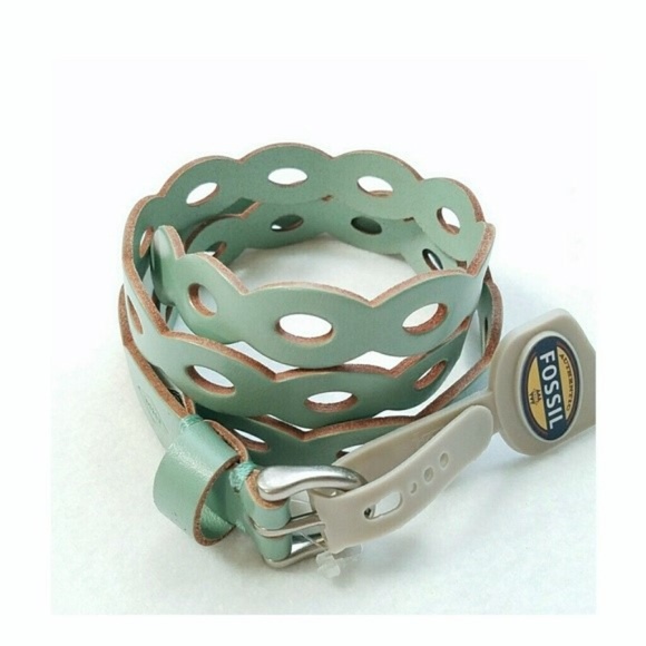 Fossil Accessories - Fossil Skinny Scallop Leather Belt Seafoam Boho